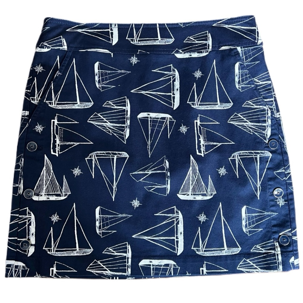Talbots A-line Canvas Skirt Nautical Themed Navy and White Size 8